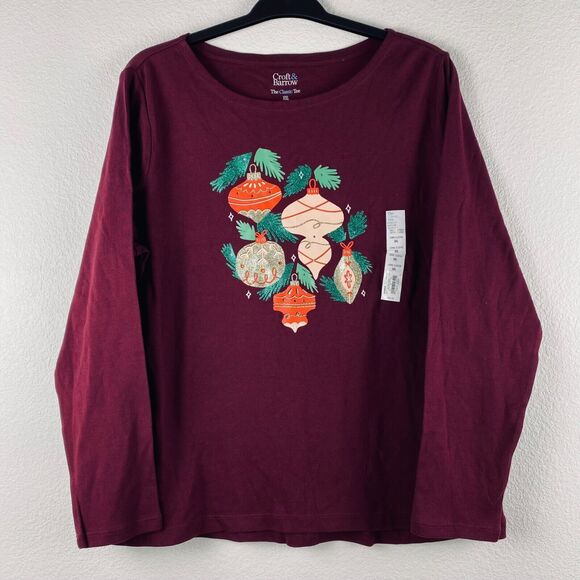 NWT Croft &‎ Barrow Classic Tee Long Sleeve Crew Neck Holiday Plus Size XXL - Picture 9 of 9